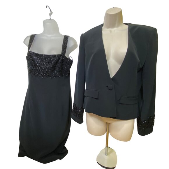 Black Formal Beaded Dress & Jacket Set Size 12 Heartly Classic LBD Formal Party - Picture 1 of 6